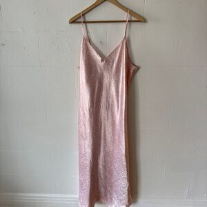 Pink Lace Slip Maxi Dress | Lingerie Coquette Satin Nightgown | Size XL